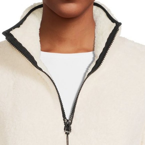 5/$20 NEW M Cream & Black Half Zip Soft Sherpa Juniors Jacket - Picture 2 of 5